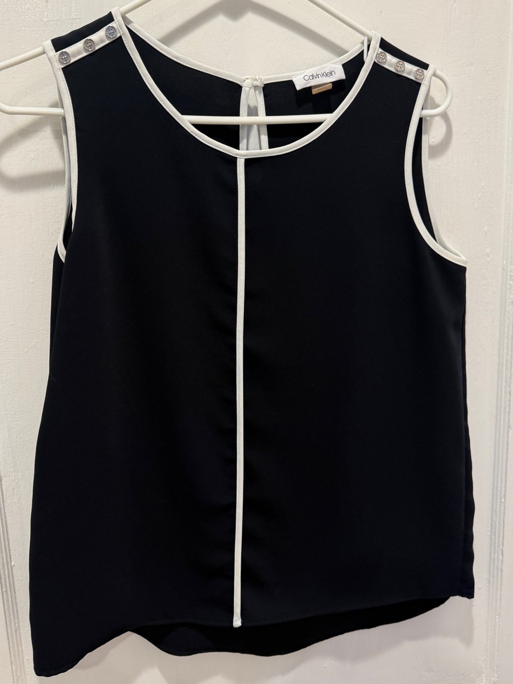 Calvin Klein Navy Sleeveless Piped Shell Top Size S